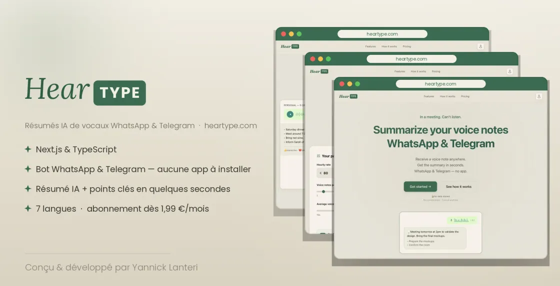 Interface de HearType, outil de transcription et de résumé de messages vocaux